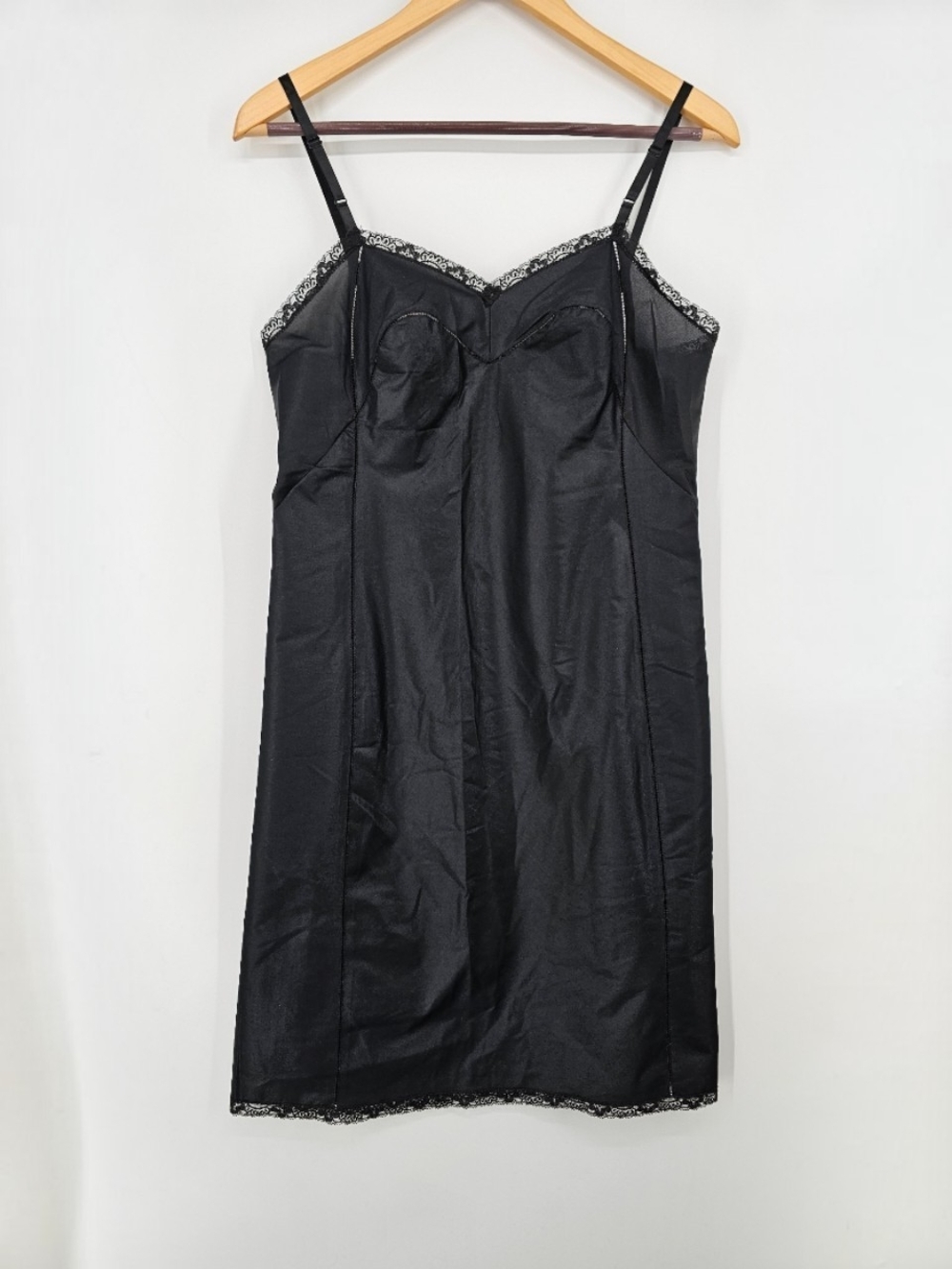 Vintage Formfit Rogers Black Full Slip 32 12-14 Lace Structured Lingerie